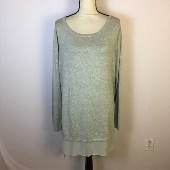 NWT DG2 Diane Gilman Sweater Tunic Knit Top XL Womans Gray Hi-Lo Hem Long Sleeve - Picture 1 of 14